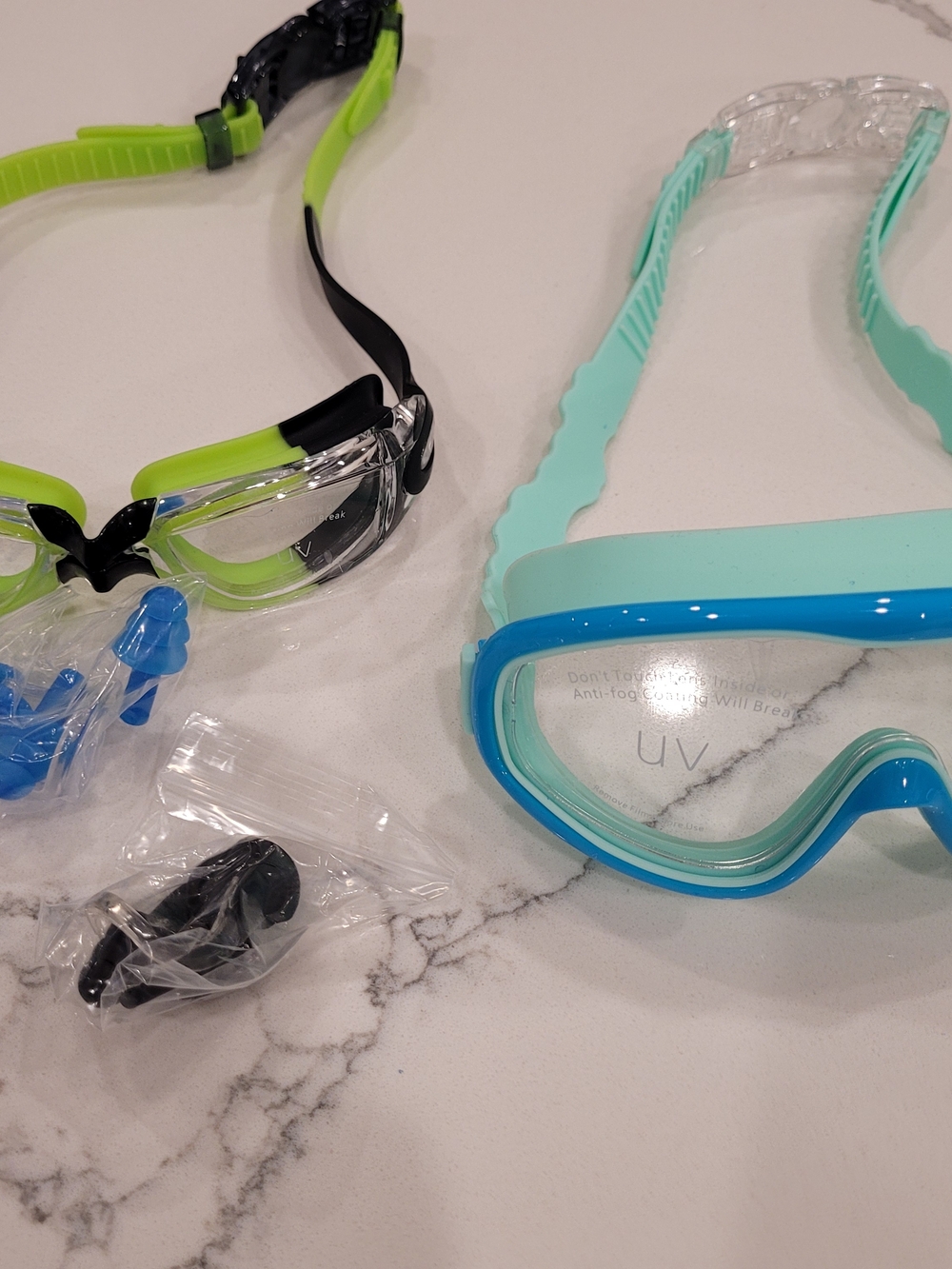 Kids Swim Goggles Set - Lime Green & Aqua Blue